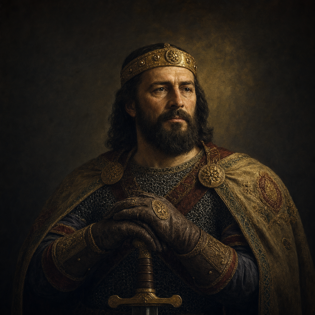 Portrait interpretation of Árpád Royals of the Székesfehérvár Basilica (AI-generated artwork, not documentary evidence)