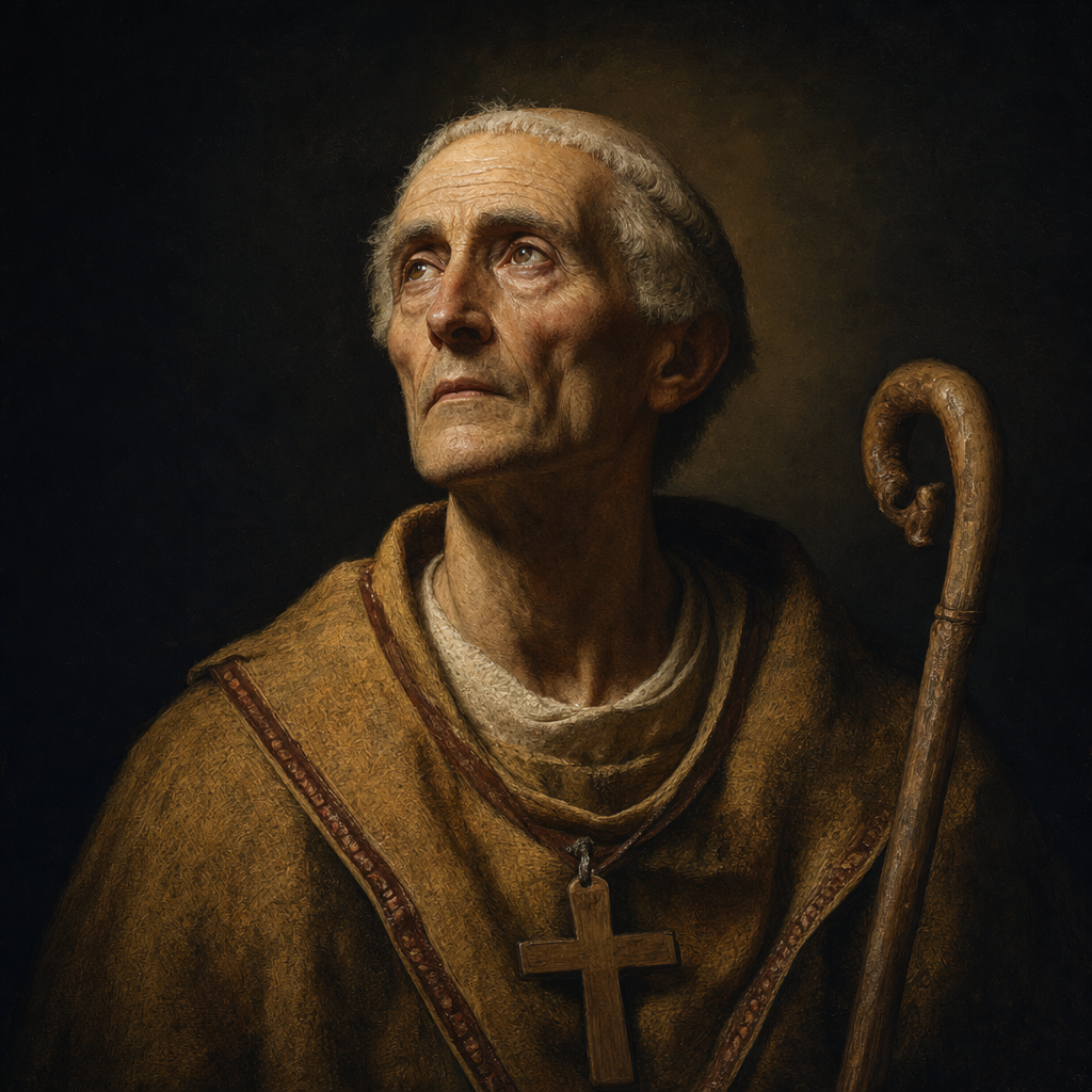 Portrait interpretation of Bishop Teodomiro of Iria Flavia (AI-generated artwork, not documentary evidence)