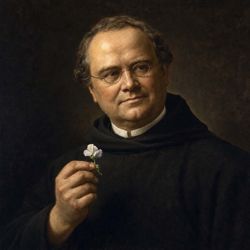 Portrait interpretation of Gregor Mendel (AI-generated artwork, not documentary evidence)