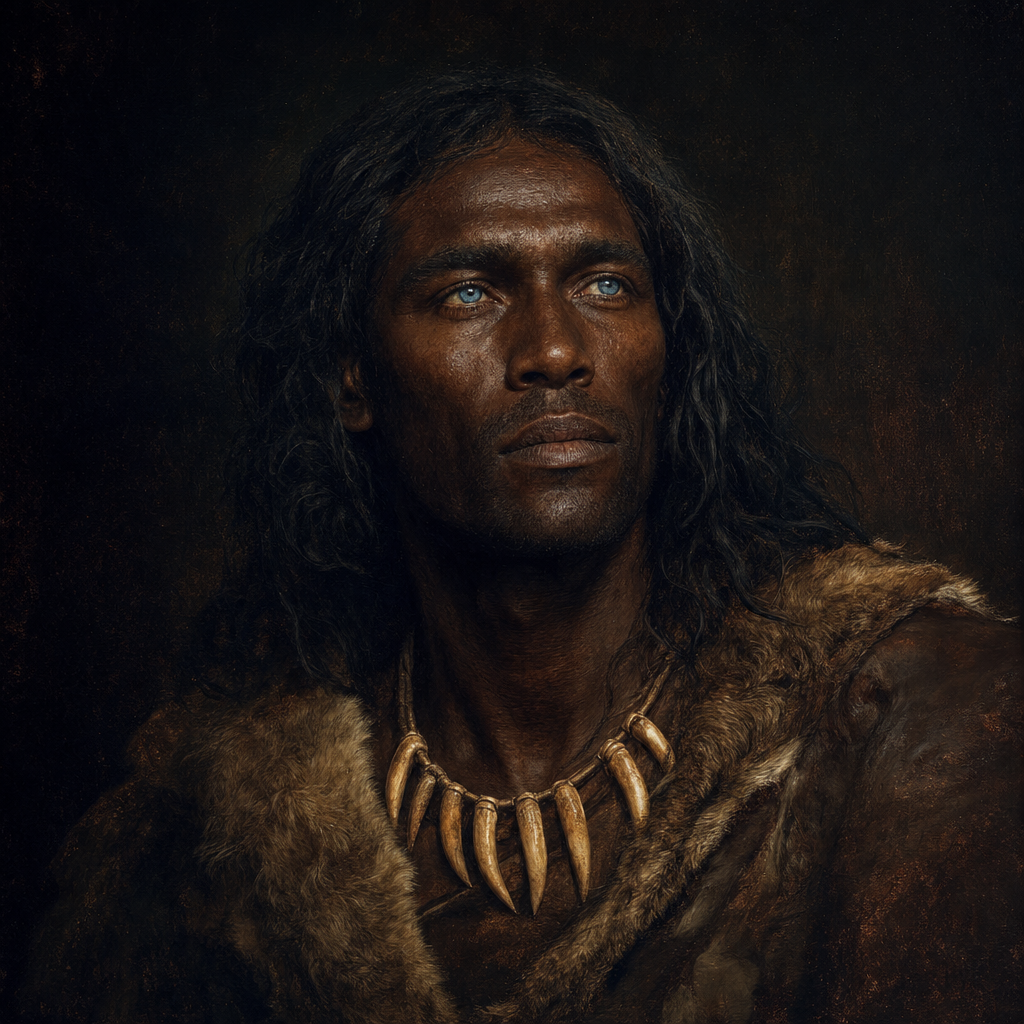 Portrait interpretation of La Braña Man (AI-generated artwork, not documentary evidence)