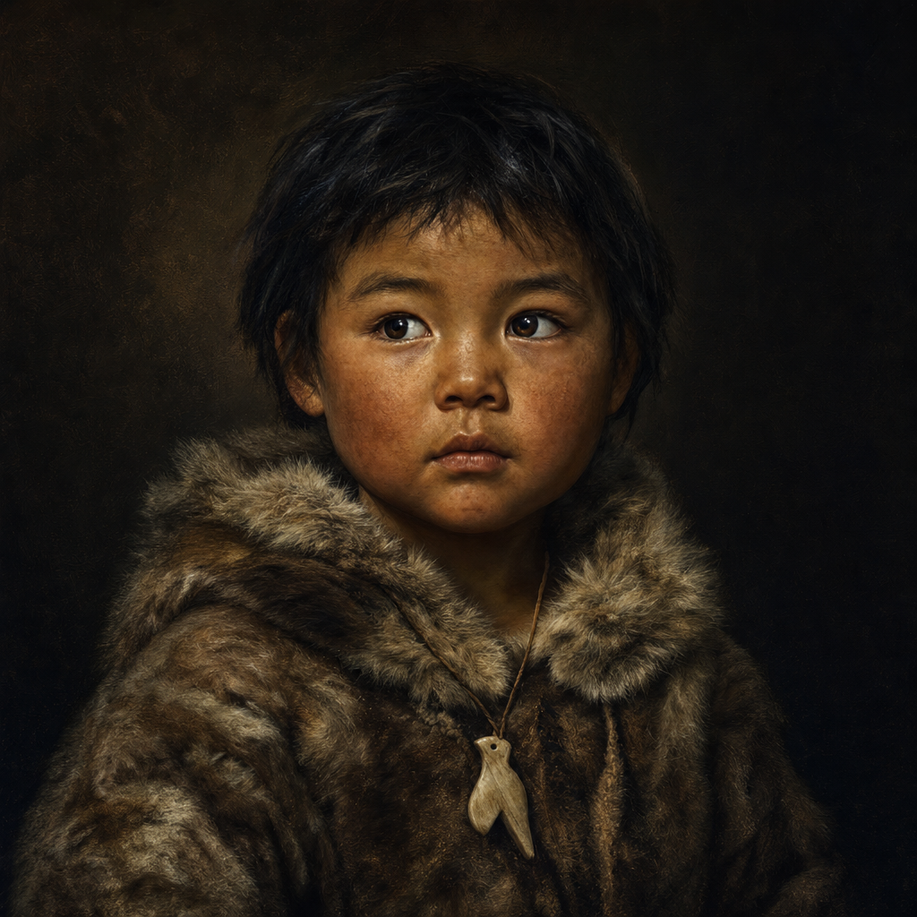 Portrait interpretation of Mal'ta Boy (AI-generated artwork, not documentary evidence)