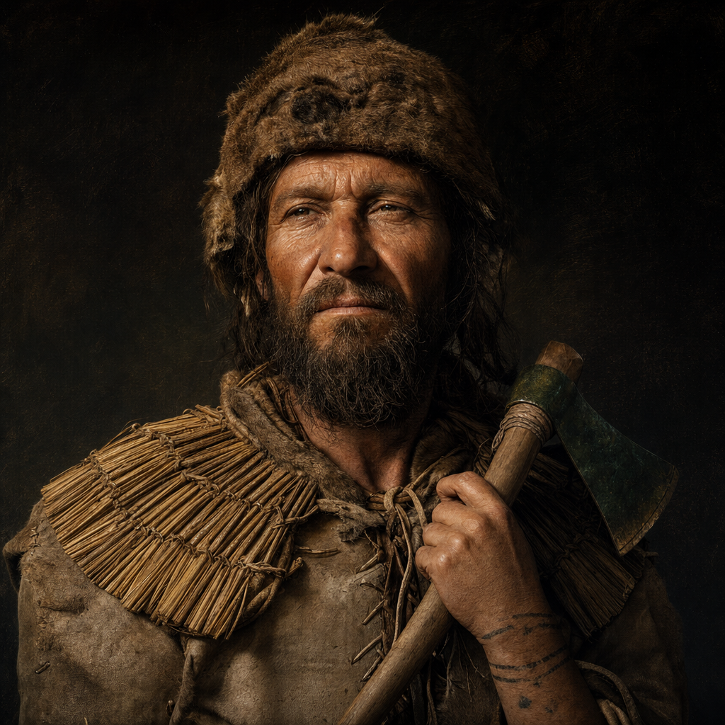 Portrait interpretation of Ötzi the Iceman (AI-generated artwork, not documentary evidence)