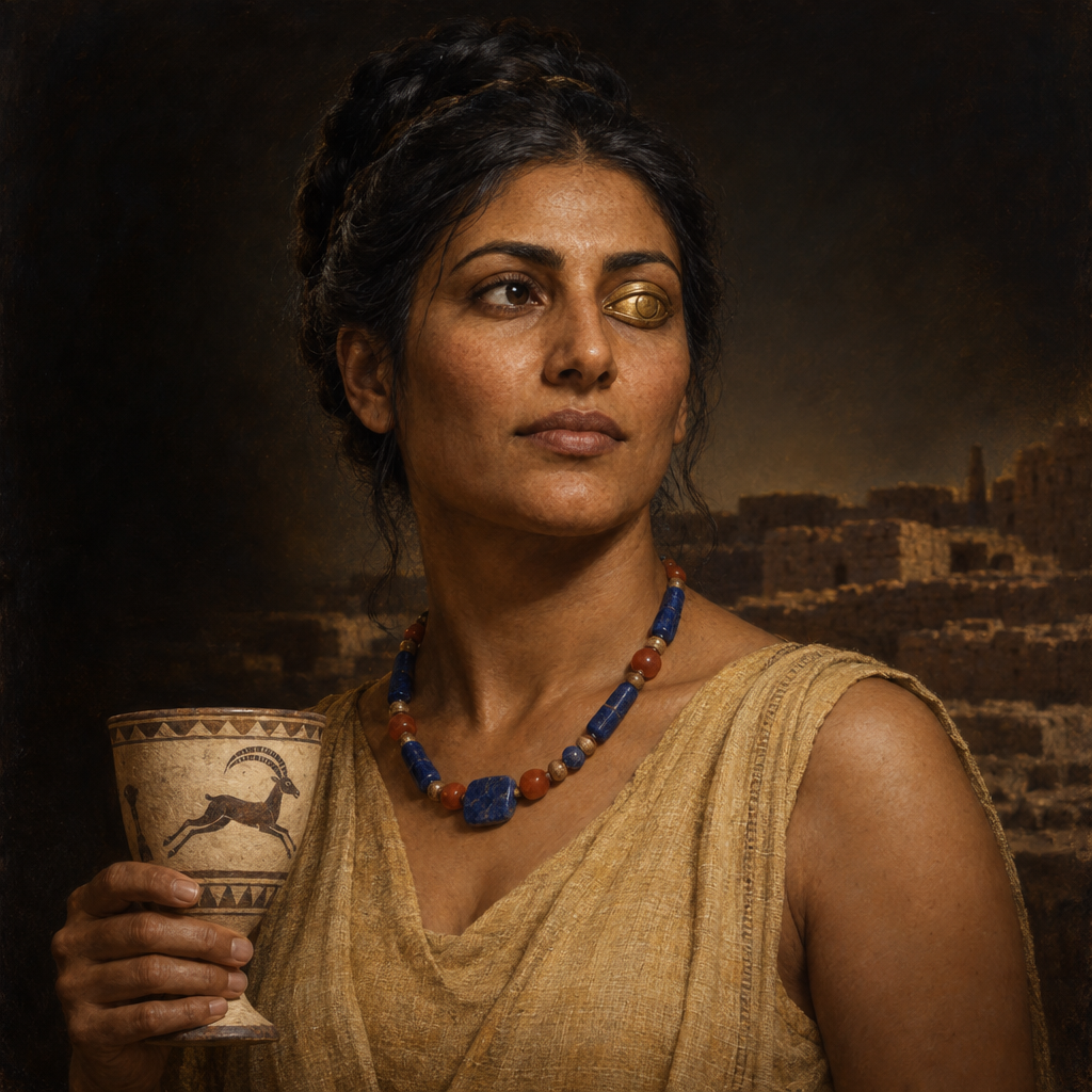 Portrait interpretation of The Burnt City of Shahr-i Sokhta (AI-generated artwork, not documentary evidence)