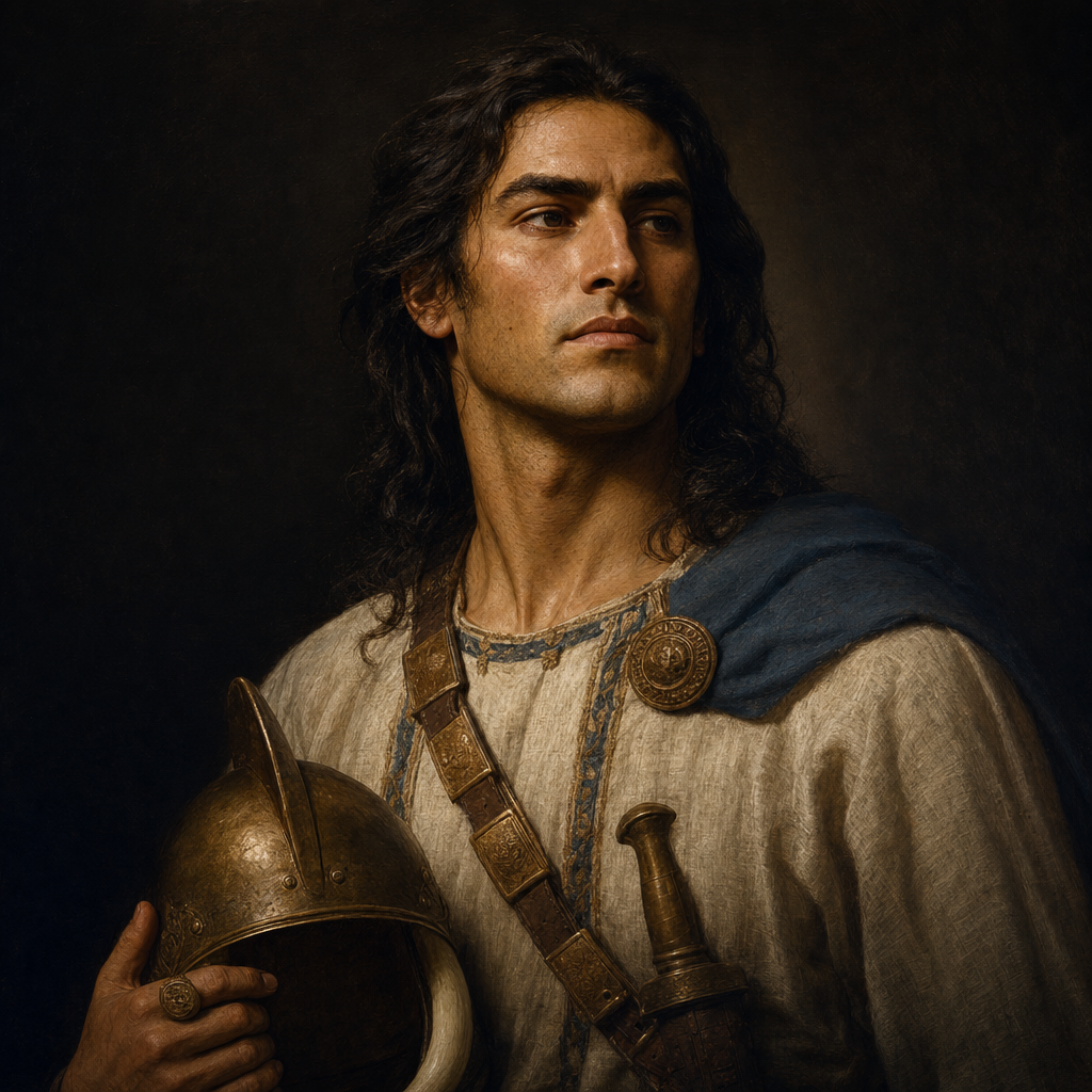Portrait interpretation of The Griffin Warrior of Pylos (AI-generated artwork, not documentary evidence)