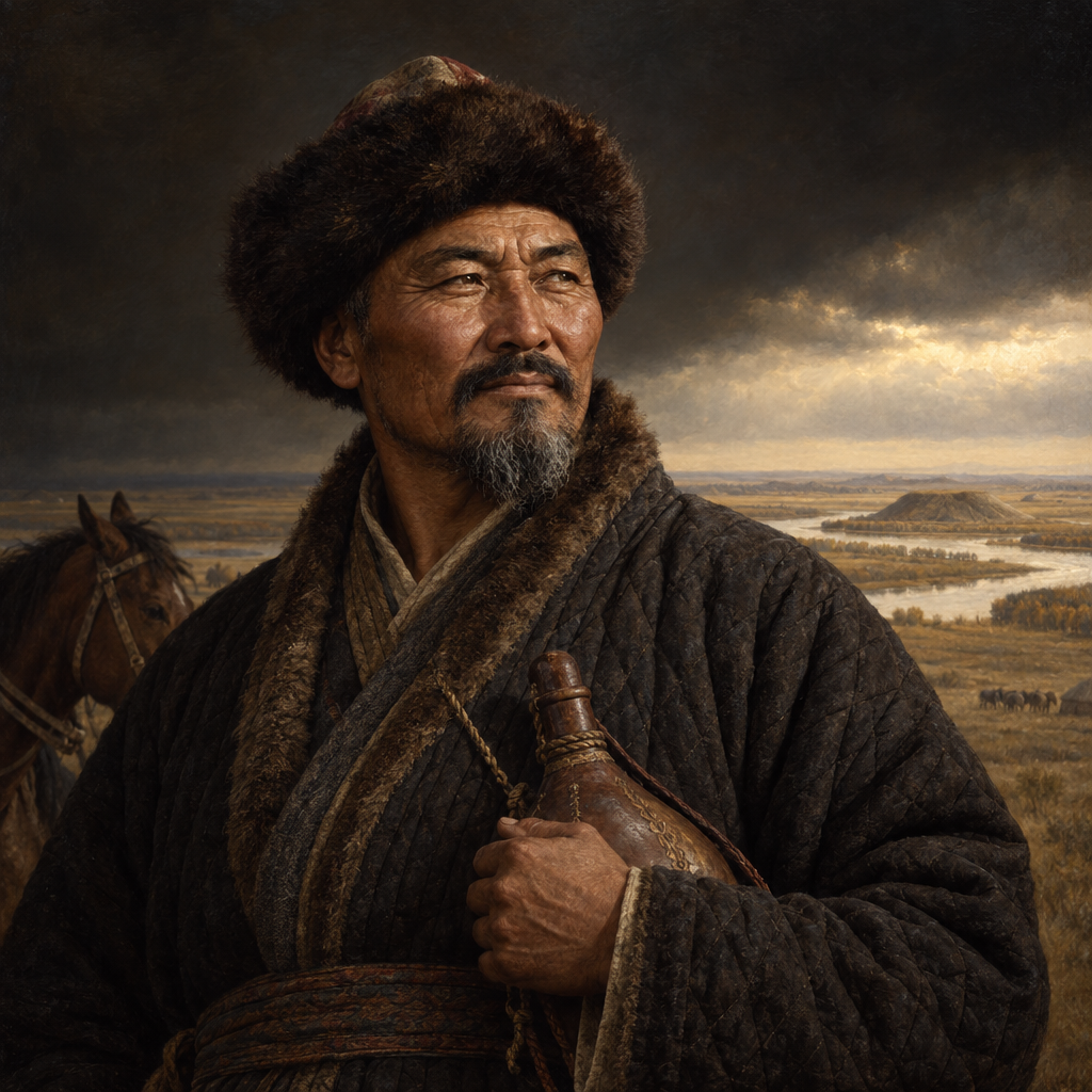 Portrait interpretation of The Kazakhs of Kuygenzhar (AI-generated artwork, not documentary evidence)