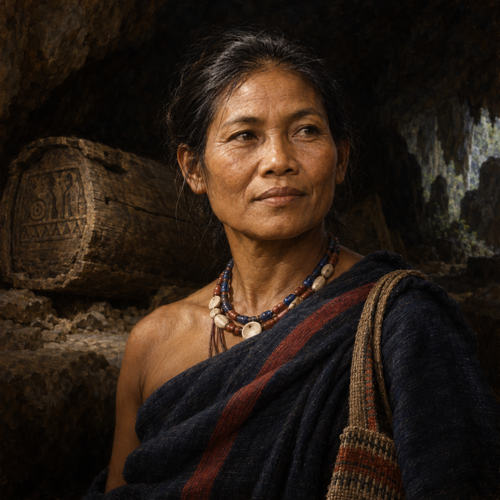 Portrait interpretation of The Log-Coffin People of Pang Mapha (AI-generated artwork, not documentary evidence)