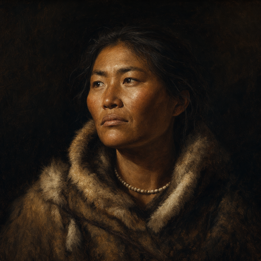 Portrait interpretation of The Salkhit Woman (AI-generated artwork, not documentary evidence)