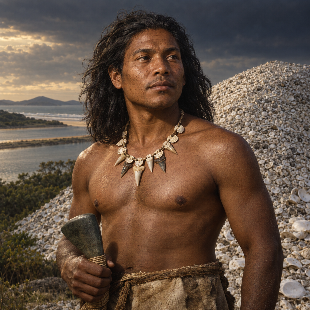 Portrait interpretation of The Shell-Mound Builders of Jabuticabeira (AI-generated artwork, not documentary evidence)