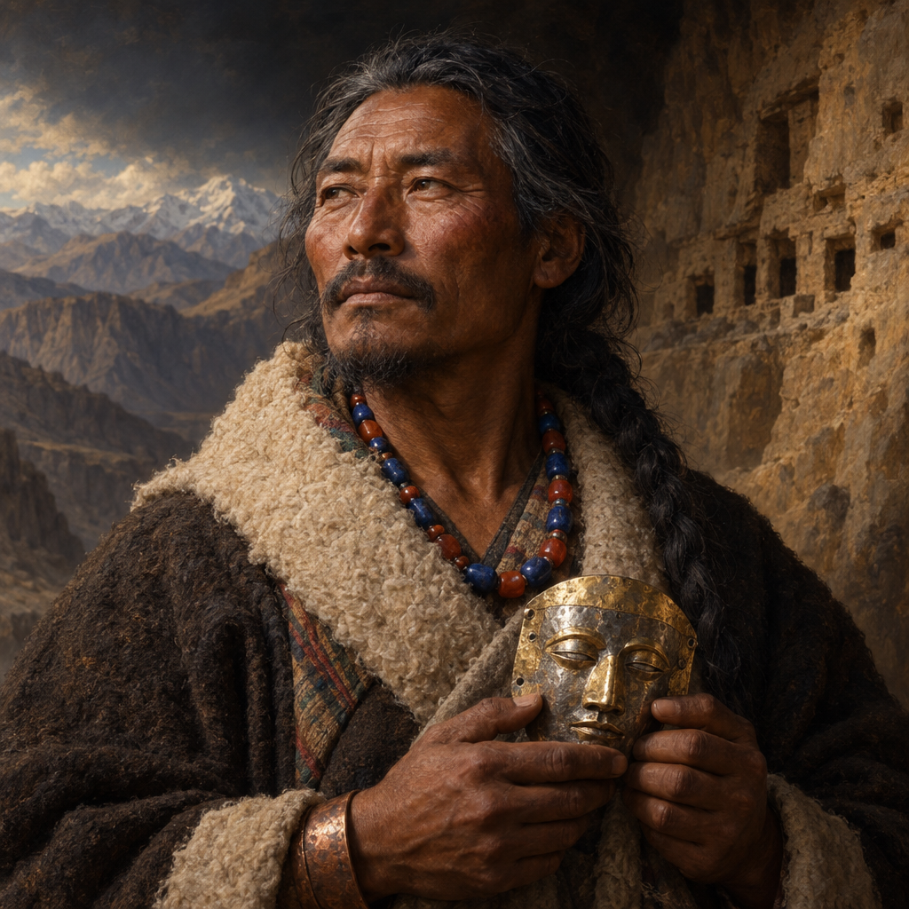 Portrait interpretation of The Sky Caves of Mustang (AI-generated artwork, not documentary evidence)