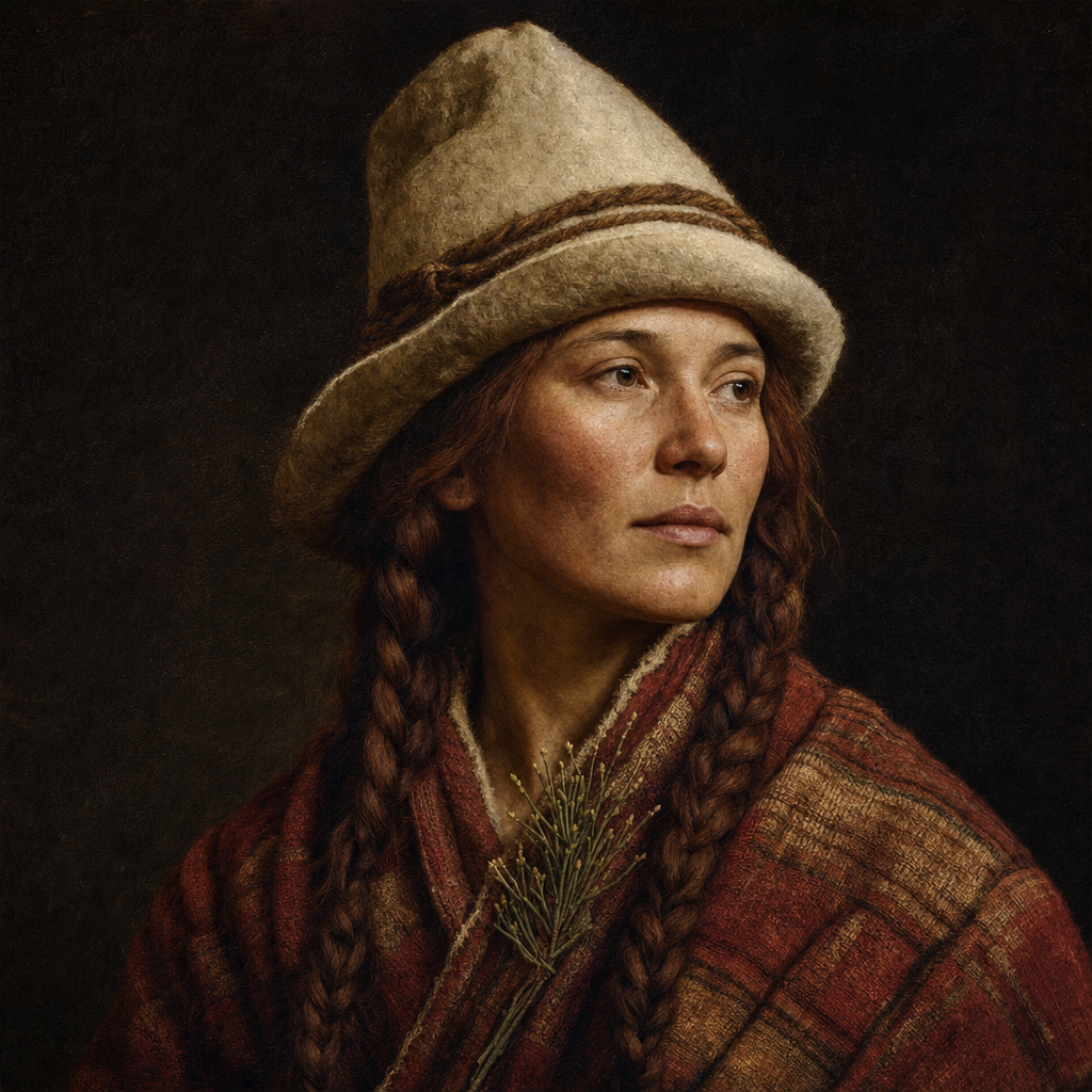 Portrait interpretation of The Tarim Basin Mummies (AI-generated artwork, not documentary evidence)