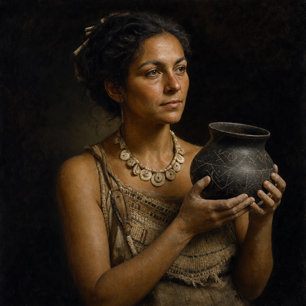 Portrait interpretation of The Vinča Culture (AI-generated artwork, not documentary evidence)