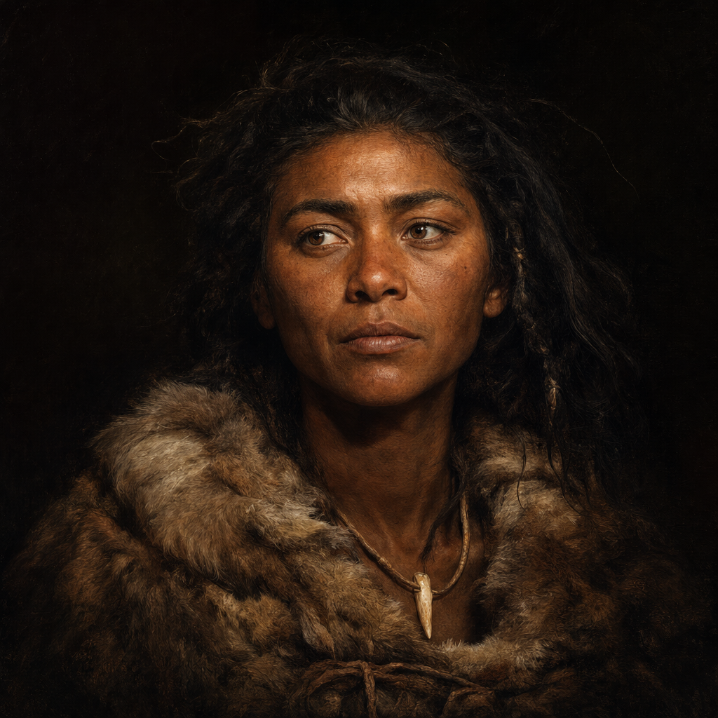 Portrait interpretation of The Zlatý Kůň Woman (AI-generated artwork, not documentary evidence)