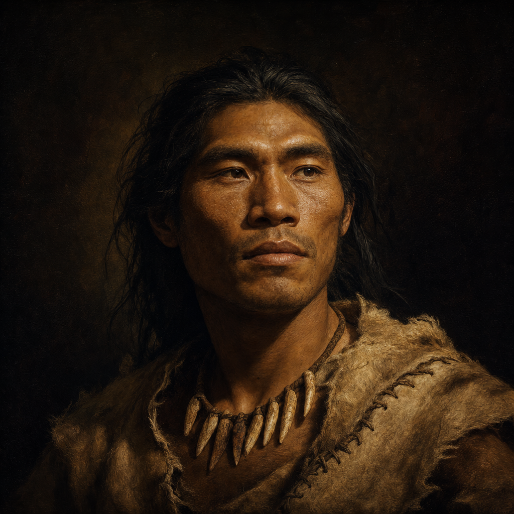 Portrait interpretation of Tianyuan Man (AI-generated artwork, not documentary evidence)