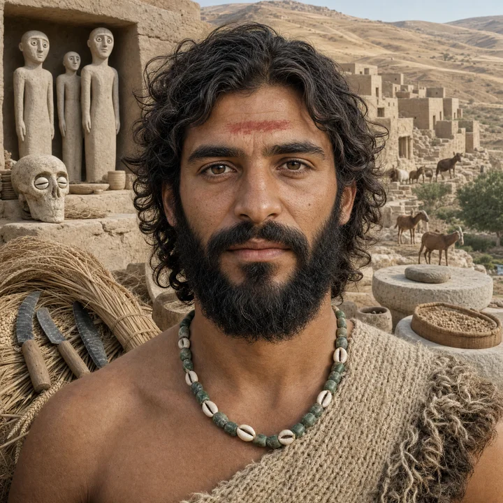 Artistic interpretation of the Levantine Neolithic Farmer (AI-generated artwork, not documentary evidence)