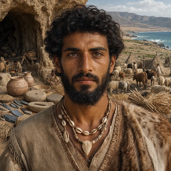 Artistic interpretation of the North African Farmer (AI-generated artwork, not documentary evidence)