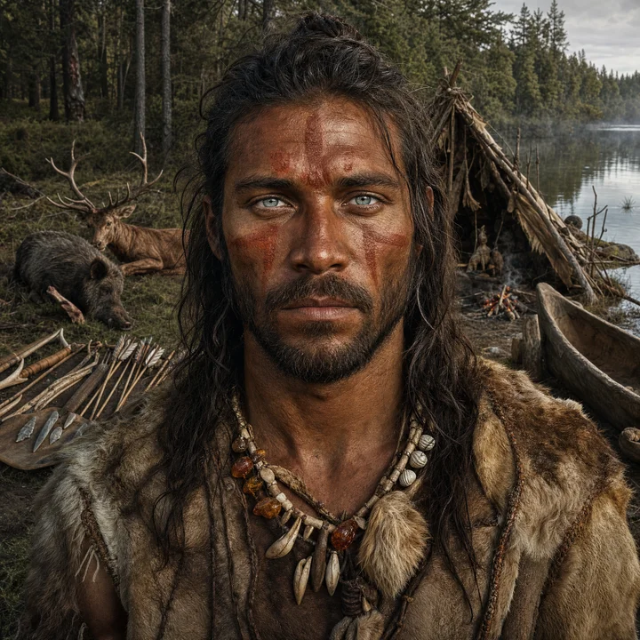 Artistic interpretation of the Western Hunter Gatherer (AI-generated artwork, not documentary evidence)